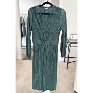 Naif Anthropologie Hunter Green Shirt Dress Long Sleeve Slinky Collar V Neck